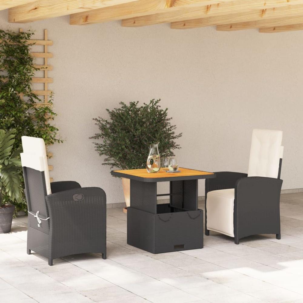 vidaXL 3-tlg. Garten-Essgruppe mit Kissen Schwarz Poly Rattan Bild 1