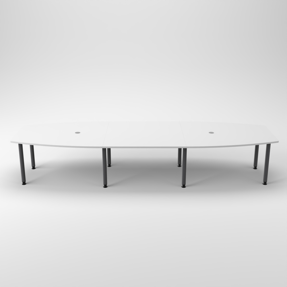 Rheinland Möbel Konferenztisch KONTI 400x130 cm – ovaler Besprechungstisch in Weiß mit graphitfarbenen Rundrohrfüßen & 2 Kabelauslässen, erweiterbarer Meetingtisch für 12–14 Personen, moderner XXL-Tisch fürs Büro Bild 1