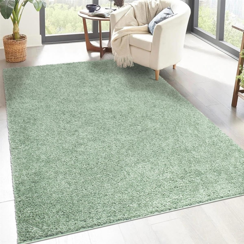 carpet city Shaggy Hochflor Teppich - 200x290 cm - Grün - Langflor Wohnzimmerteppich - Einfarbig Uni Modern - Flauschig-Weiche Teppiche Schlafzimmer Deko Bild 1