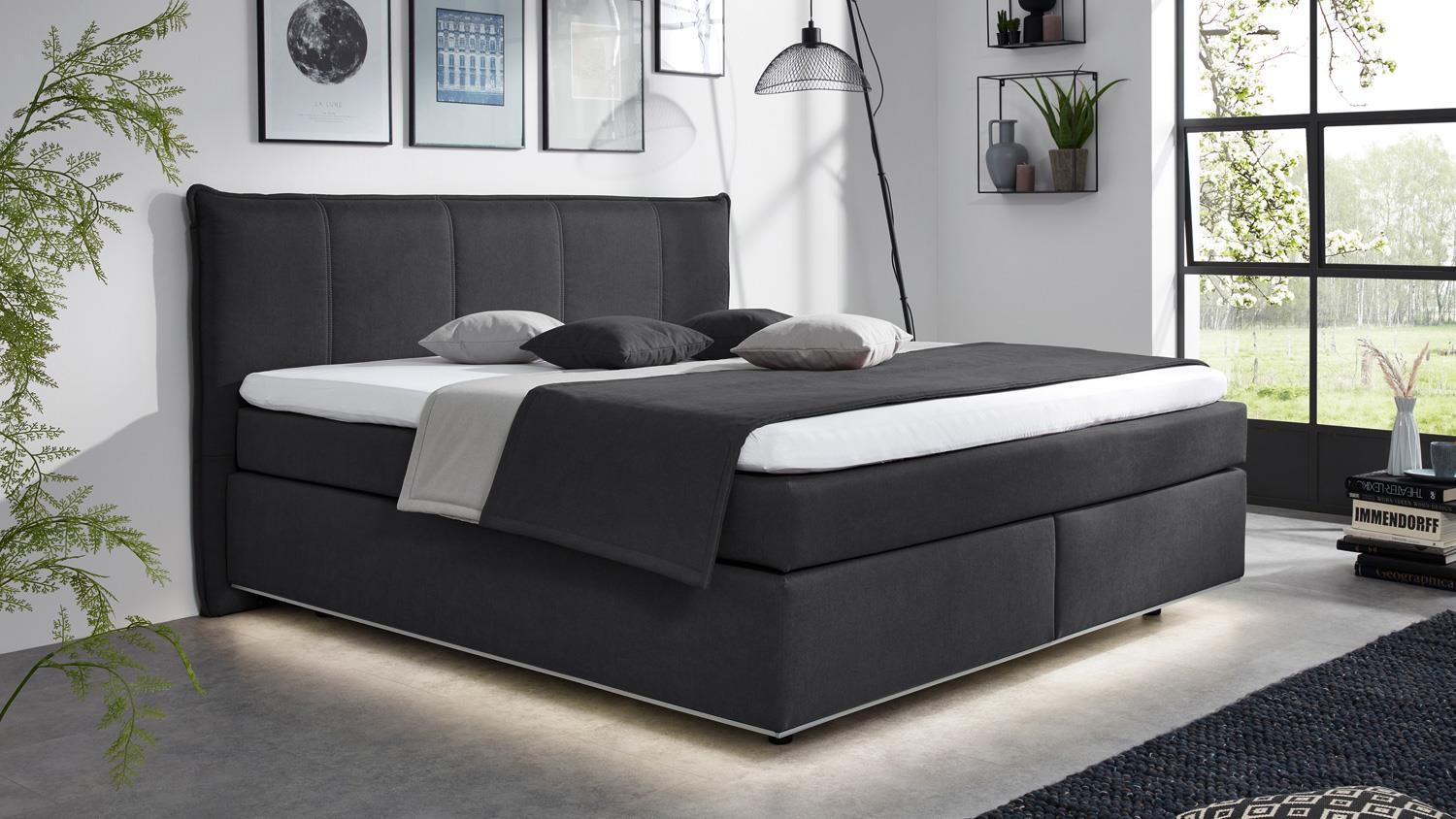 Boxspringbett HOVER Stoff dunkelgrau Beleuchtung 180x200 Bild 1