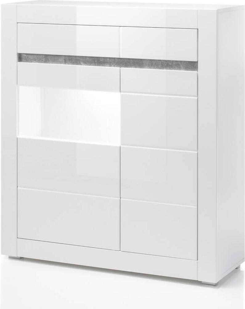 Highboard im modernen Design COGO-61 weiß Hochglanz inkl. LED und mit Griffmulden BxHxT: 100x112x35cm Bild 1