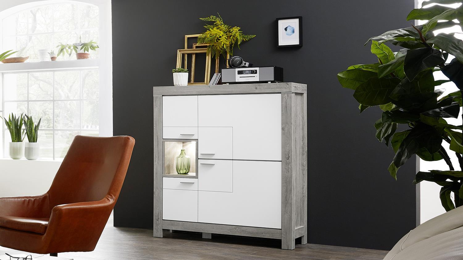 Bega GRANADA Highboard Haveleiche weiß Lack-Laminat mit LED Bild 1