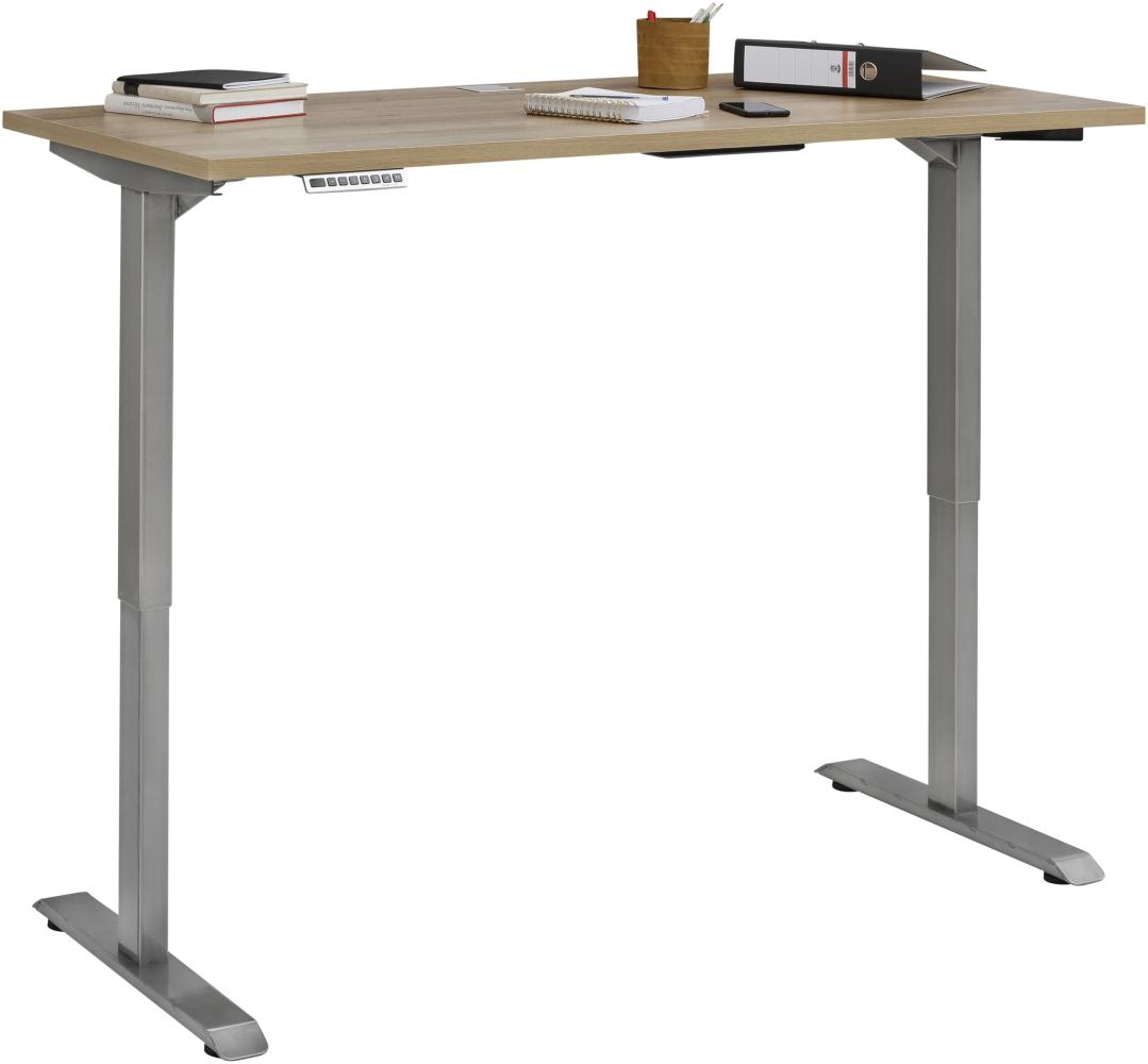 Schreibtisch >EDJUST< (BxHxT: 135 x 120 x 68 cm) Roheisen lackiert - Riviera Eiche Bild 1