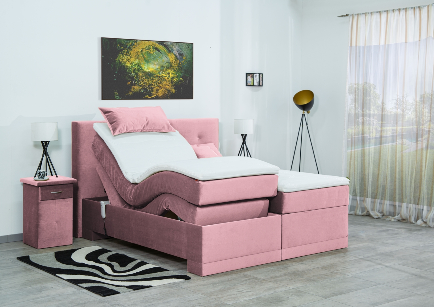 Meisterbetten Boxspringbett Lapi 140x220 in VS-Rose, Matratzenbezug Nano, Ergoflex-Topper Bild 1