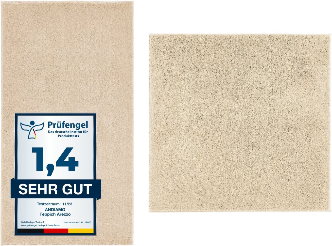 Andiamo Badematte Arezzo, Höhe 16 mm, rutschhemmend beschichtet, fußbodenheizungsgeeignet, schnell trocknend, Polyester, quadratisch, 2er-Set quadratisch 80x80 cm / rechteckig 60x100 cm, Uni Farben, auch in rund und als 2er Set erhältlich Bild 1