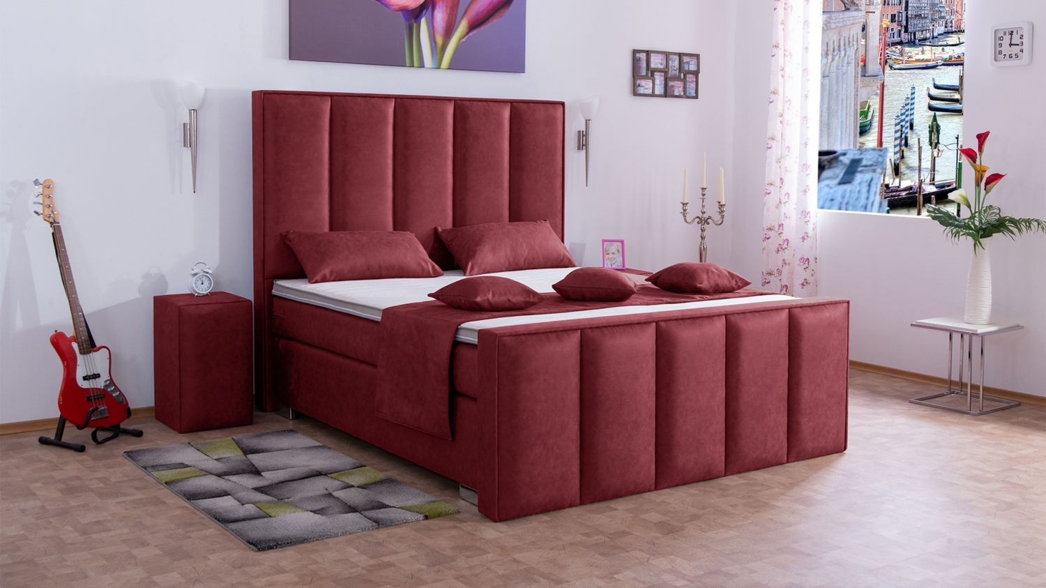 Meisterbetten Boxspringbett Vicy 240x220 in MS-Red, Matratzenbezug Nano, Ergoflex-Topper Bild 1