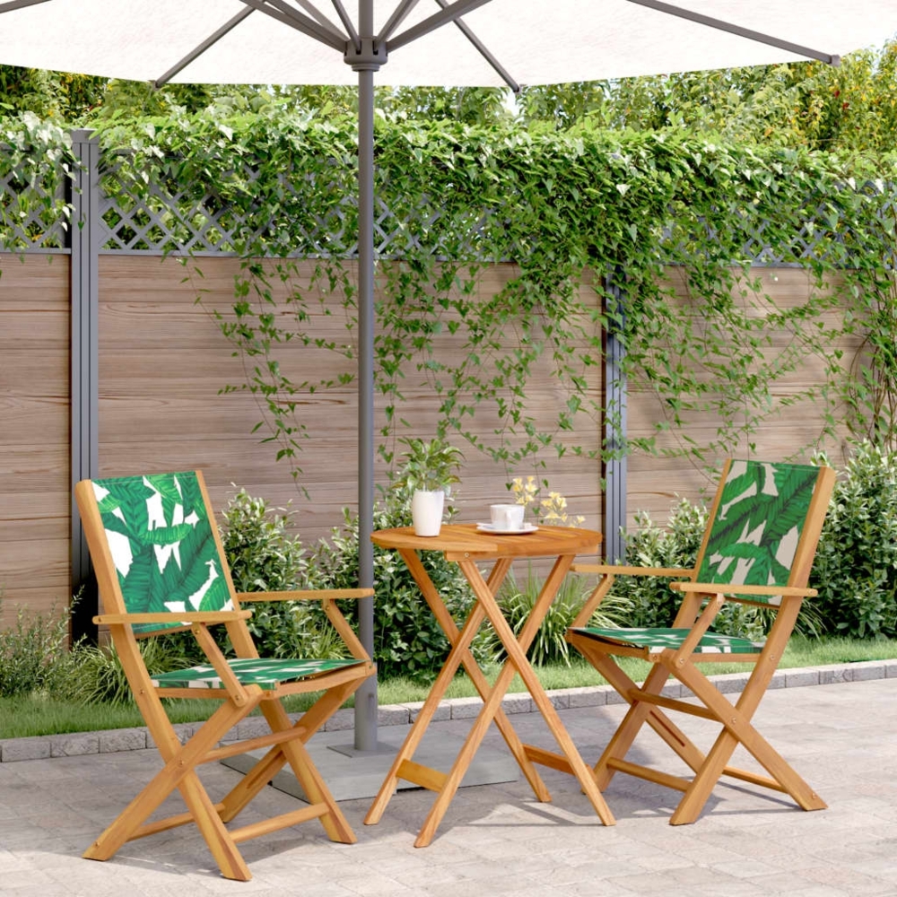 vidaXL 3-tlg. Bistro-Set Blattmuster Stoff und Massivholz 3281800 Bild 1