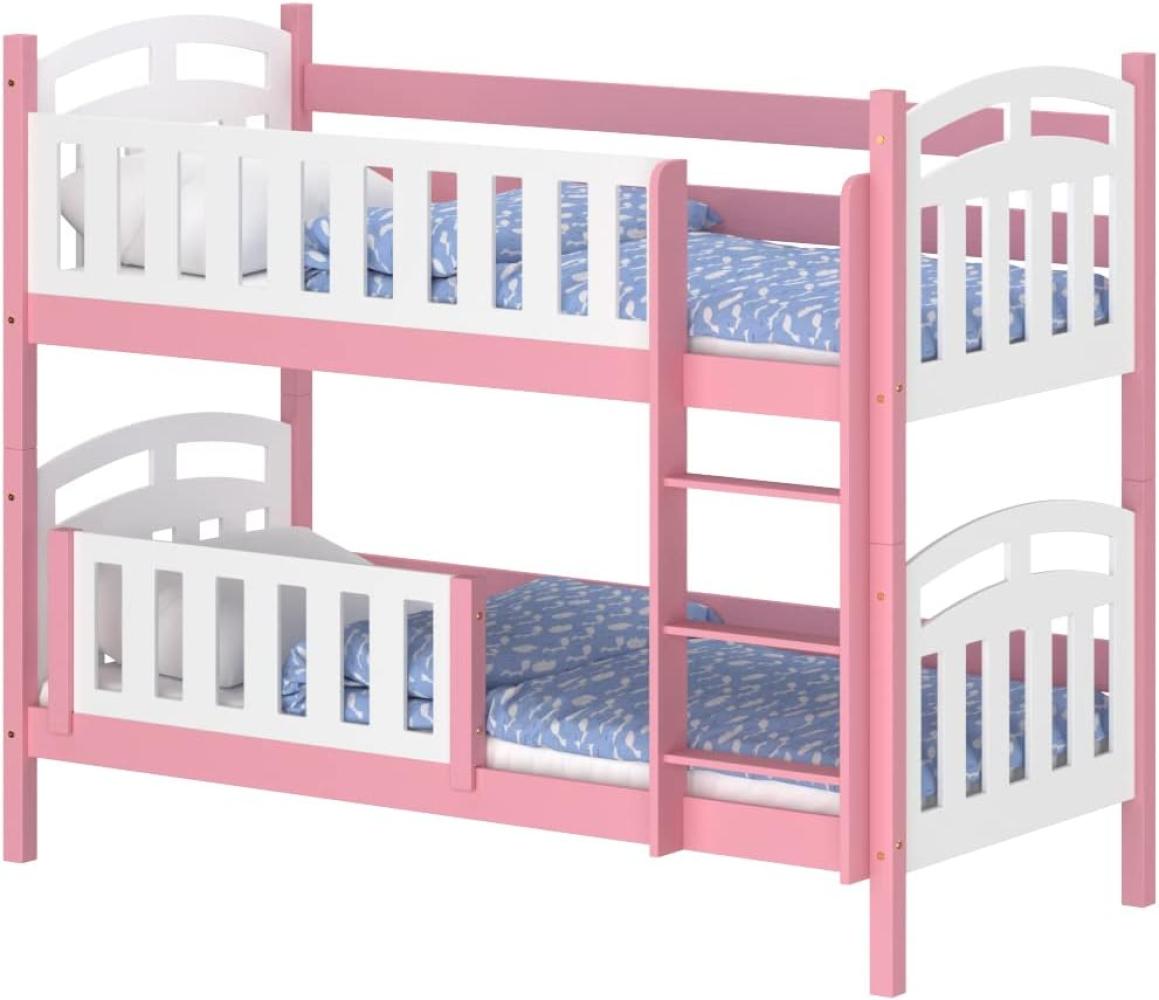 WNM Group Kinderbett mit Rausfallschutz Suzie - aus Massivholz - Hochbett fr Mdchen und Jungen - Absturzsicherung Hochbett - Kinderhochbetten 180x90 cm - Rosa Bild 1