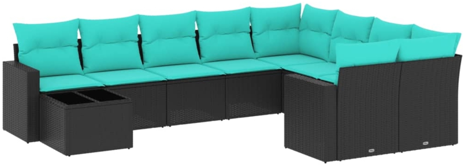 vidaXL 10-tlg. Garten-Sofagarnitur mit Kissen Schwarz Poly Rattan 3219447 Bild 1