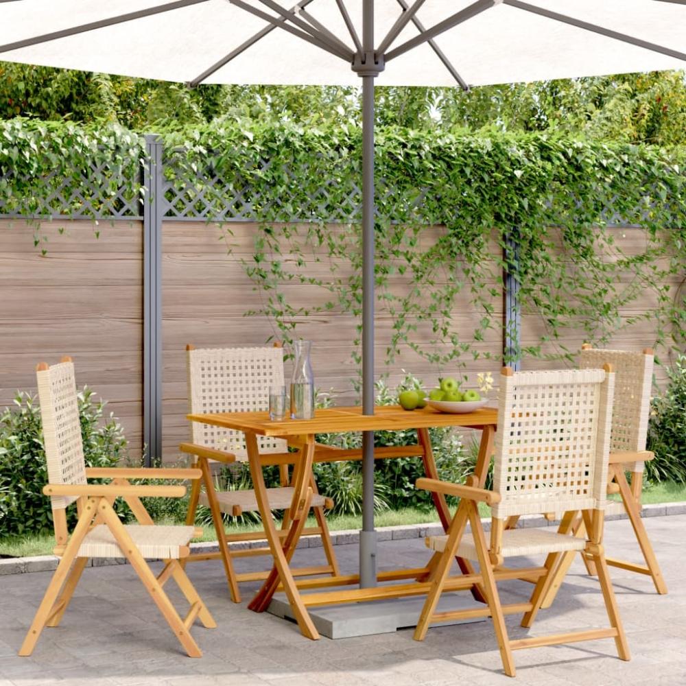 vidaXL Gartenstuhl Verstellbar 4 Stk. Beige Poly Rattan Massivholz 3214526 Bild 1