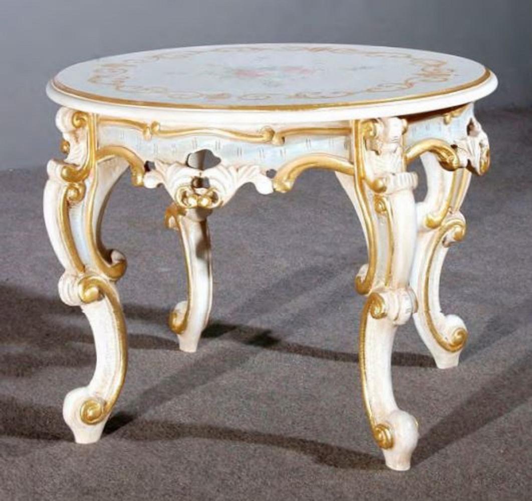 Casa Padrino Luxus Barock Beistelltisch Weiß / Mehrfarbig / Gold Ø 60 x H. 48 cm - Prunkvoller Massivholz Tisch - Barock Wohnzimmer & Hotel Möbel - Luxus Qualität - Made in Italy Bild 1