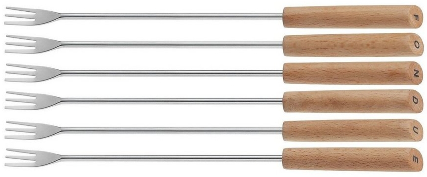 kela Fonduegabel Bergamo, 6 Fonduegabeln, Buchenholzgriffe, drei Zinken Bild 1