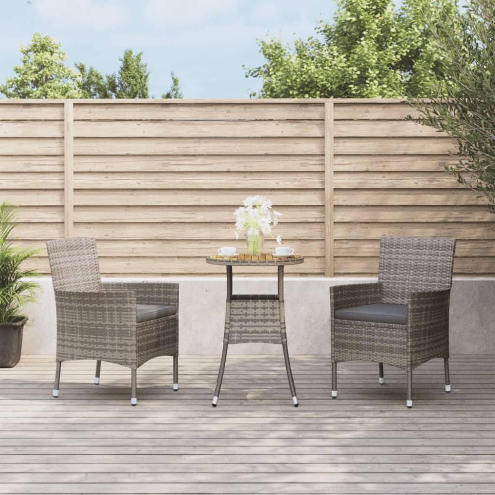 vidaXL 3-tlg. Garten-Bistro-Set mit Kissen Grau Poly Rattan 3187434 Bild 1