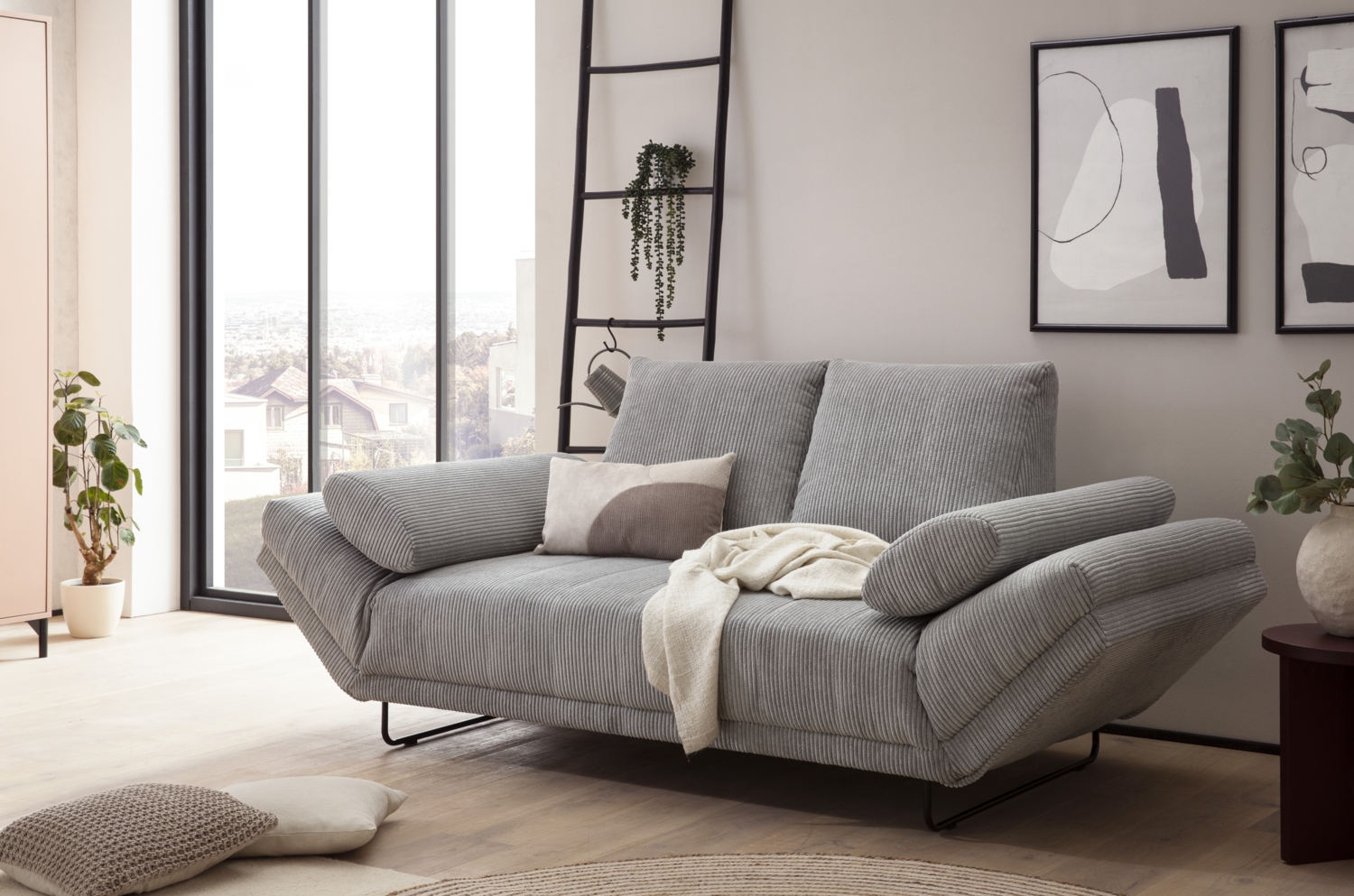 DOMO. collection Sofa 700 001, 2-Sitzer mit Federkernpolsterung und Schlaffunktion, verstellbare Armlehnen, 2er Couch, Polstergarnitur, 210 x 97 x 95 cm (BxTxH), hellgrau Bild 1