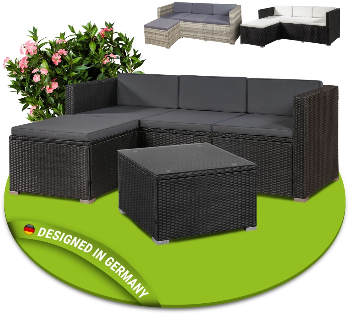 Juskys Polyrattan Lounge, Punta Cana M, schwarz, für 3-4 Personen, Sitzbezüge Dunkelgrau Bild 1