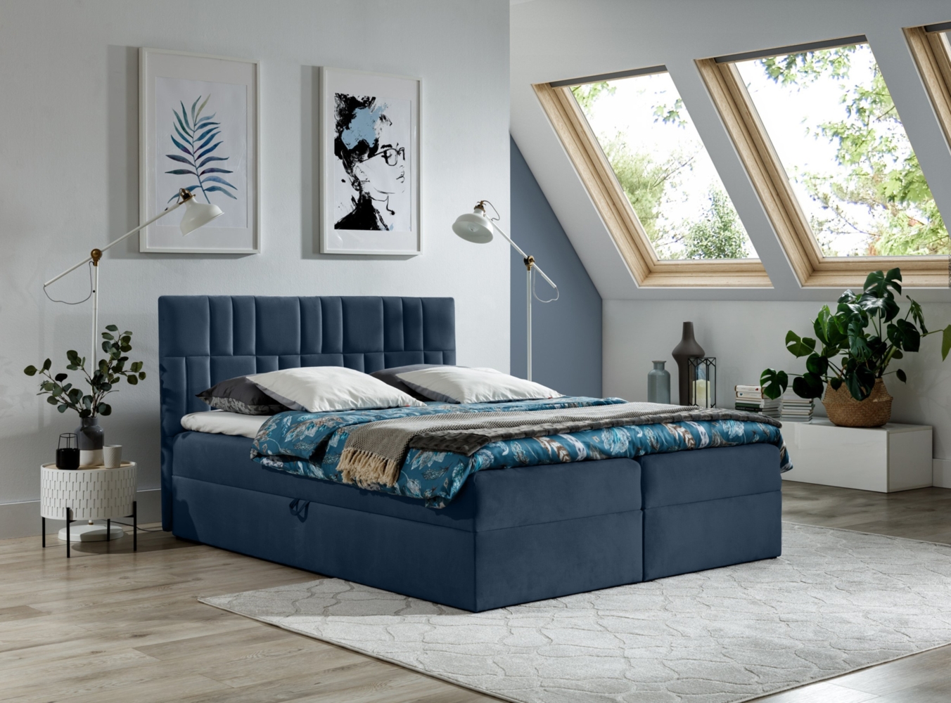 99rooms Forello Boxspringbett 160x200 cm Velours ROYAL VELVET Dunkelblau Bild 1