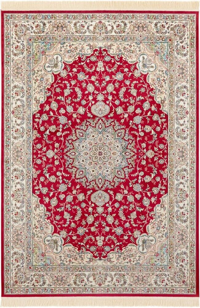 Orientalischer Samt-Teppich Fransen Antik Nain Rot Grün - 135x195x0,5cm Bild 1