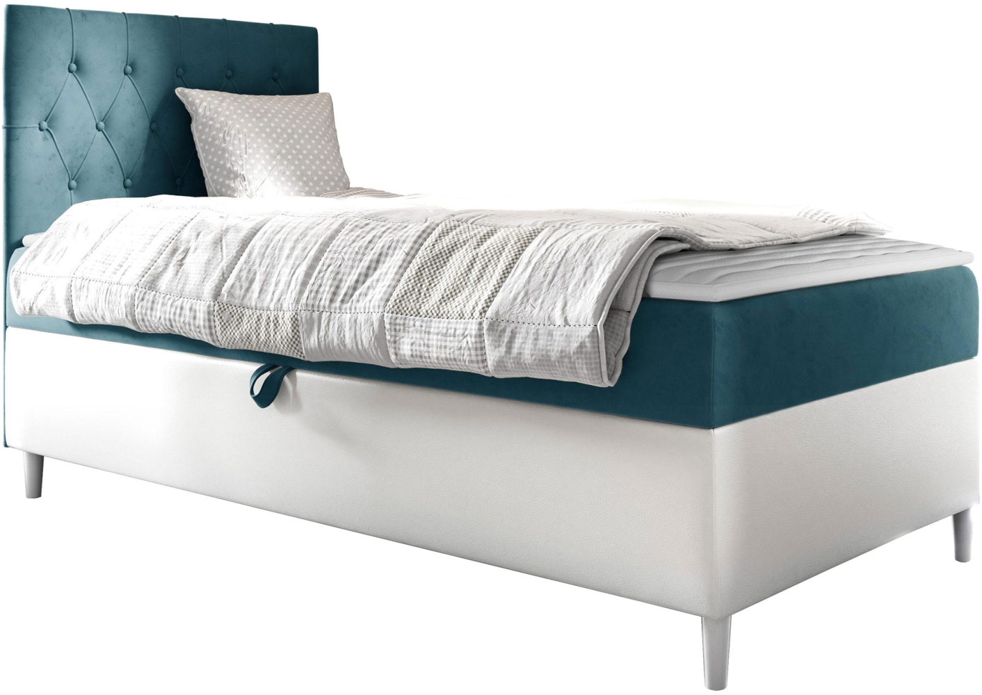 Boxspringbett 'Lenda Junior 1', blau, 80x200 cm, Links Bild 1