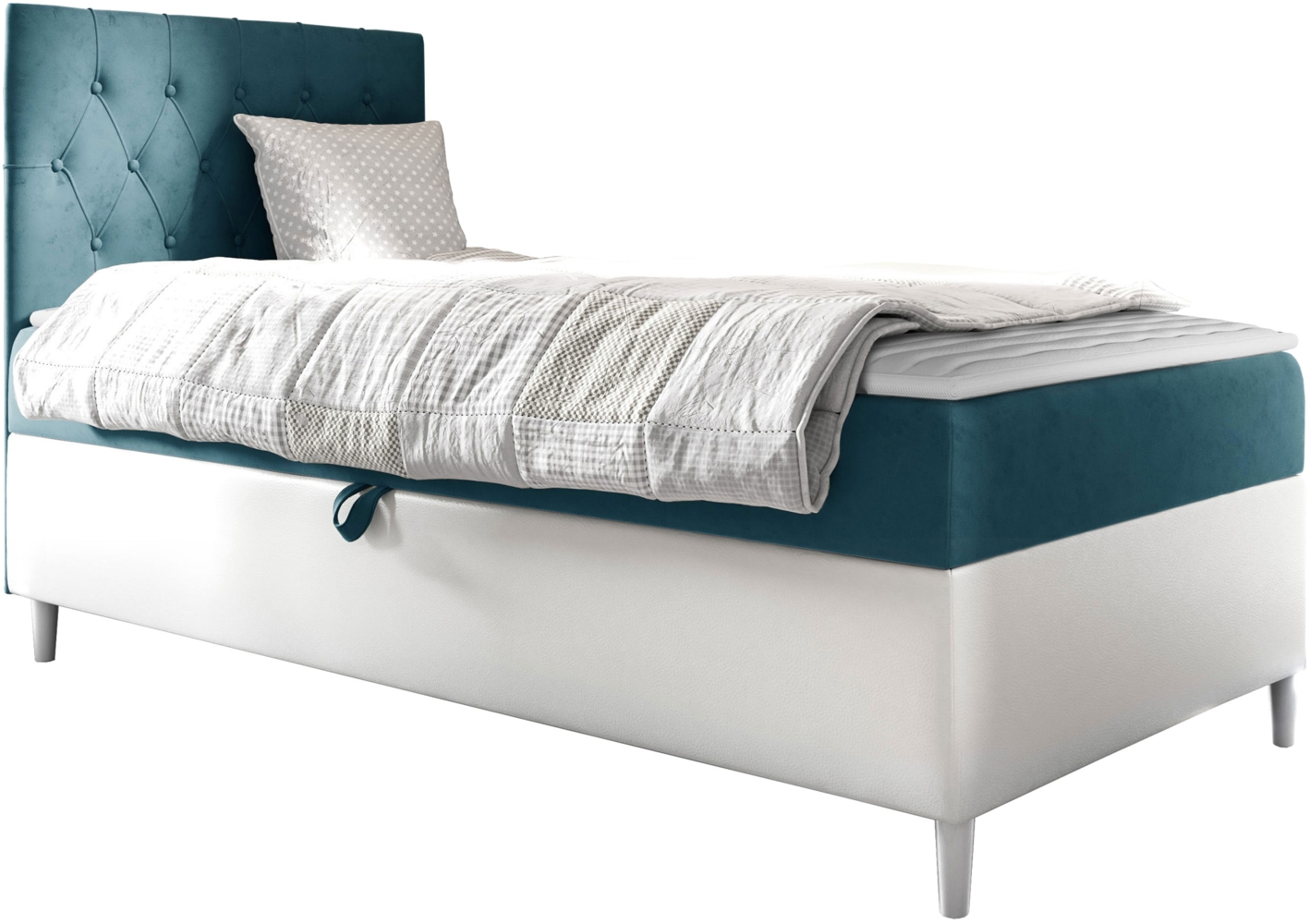 Boxspringbett 'Lenda Junior 1', blau, 80 x 200 cm, Links Bild 1