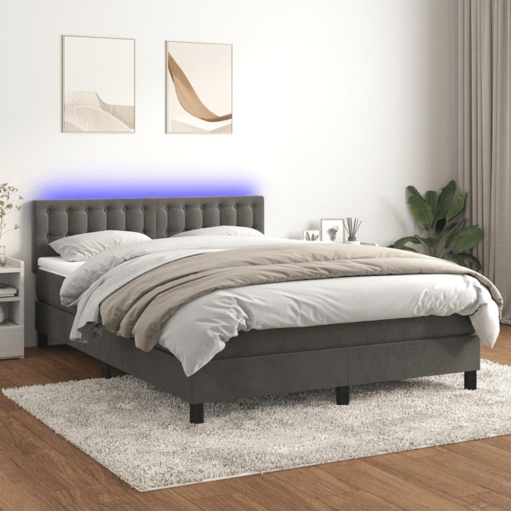 vidaXL Boxspringbett mit Matratze & LED Dunkelgrau 140x190 cm Samt 3134640 Bild 1