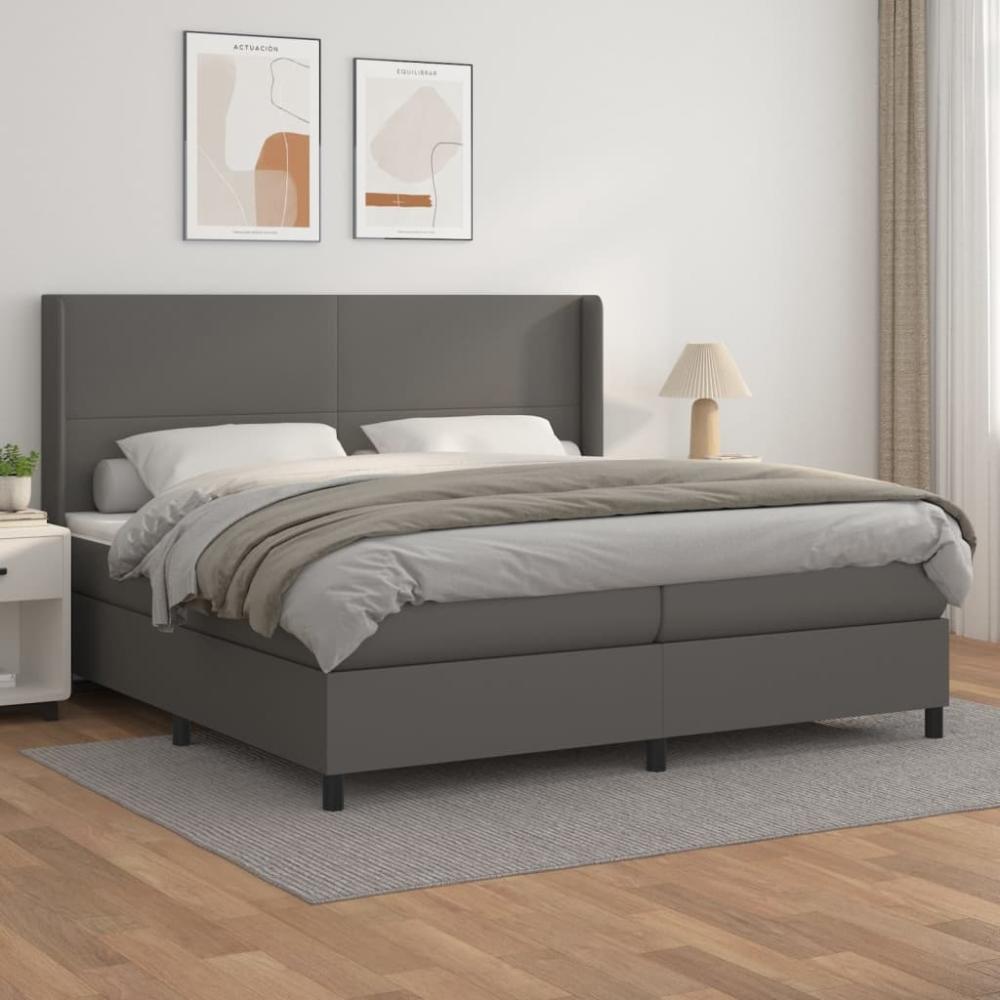 vidaXL Boxspringbett mit Matratze Grau 200x200 cm Kunstleder 3132403 Bild 1