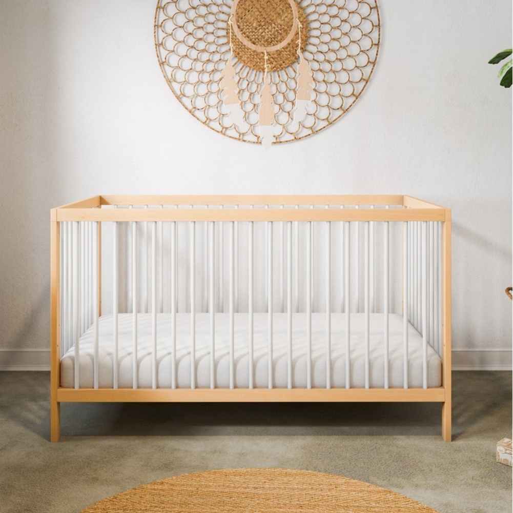 Babybett Kinderbett Gitterbett 60x120 & 70x140 cm höhenverstellbar & herausnehmbare Sprossen, optional mit Schublade und Matratze | 60x120 cm Buchenholz Natur-weiß sehr stabil Made in Europe Bild 1