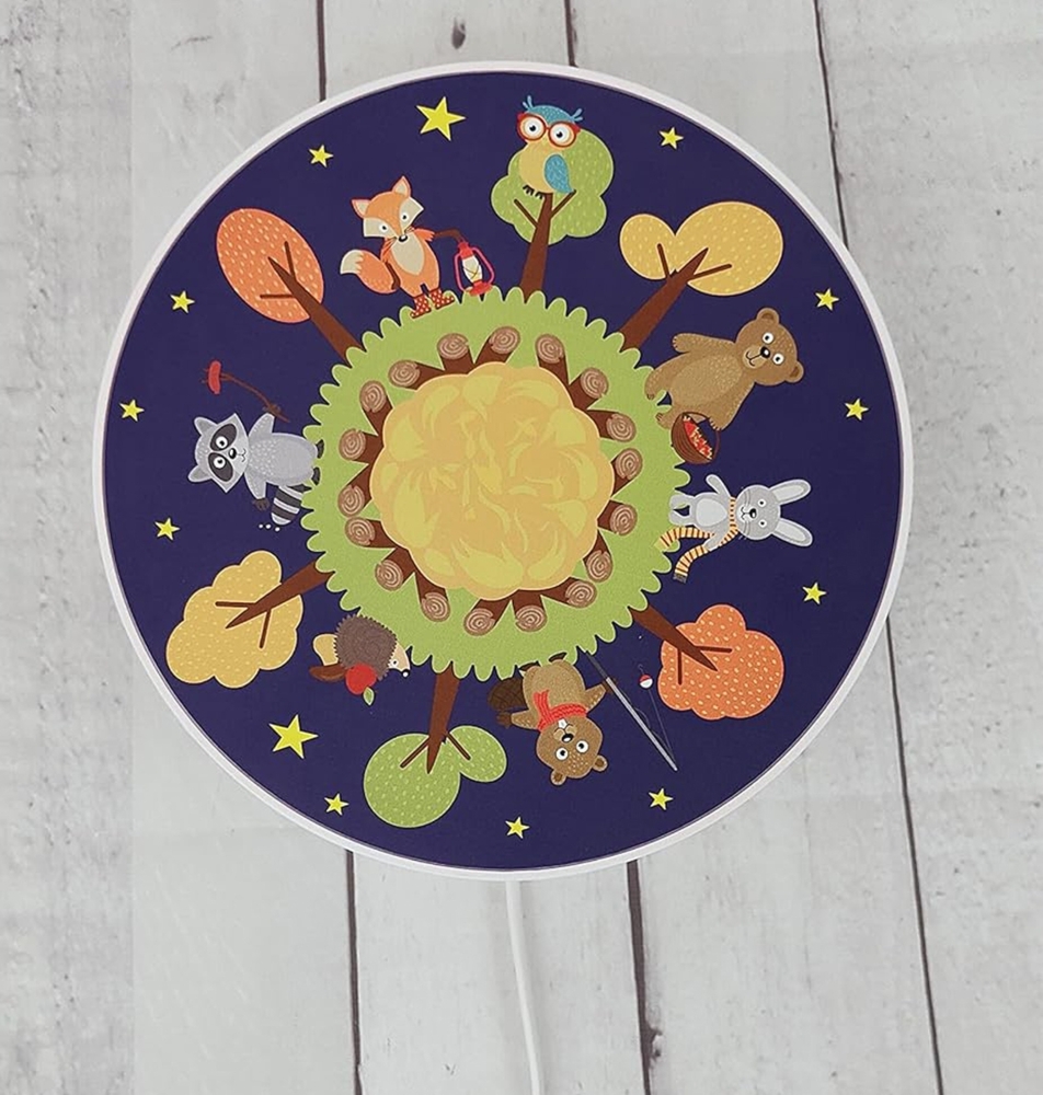Kinderzimmer Wandlampe mit Wald Motiven, Schalter und Stecker, Ø 25cm Bild 1