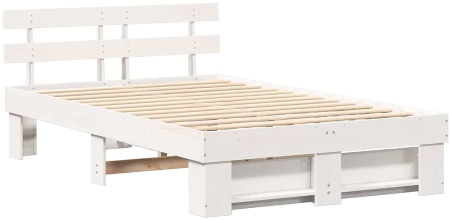 vidaXL Bettrahmen mit Kopfteil Weiß 140 x 190 cm Massives Kiefernholz 872489 Bild 1