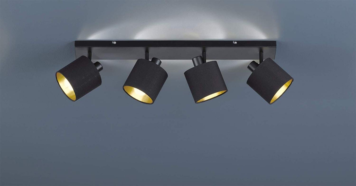 LED Deckenstrahler 4-flammig Schwarz, Stoffschirme Schwarz Gold, Breite 70cm Bild 1