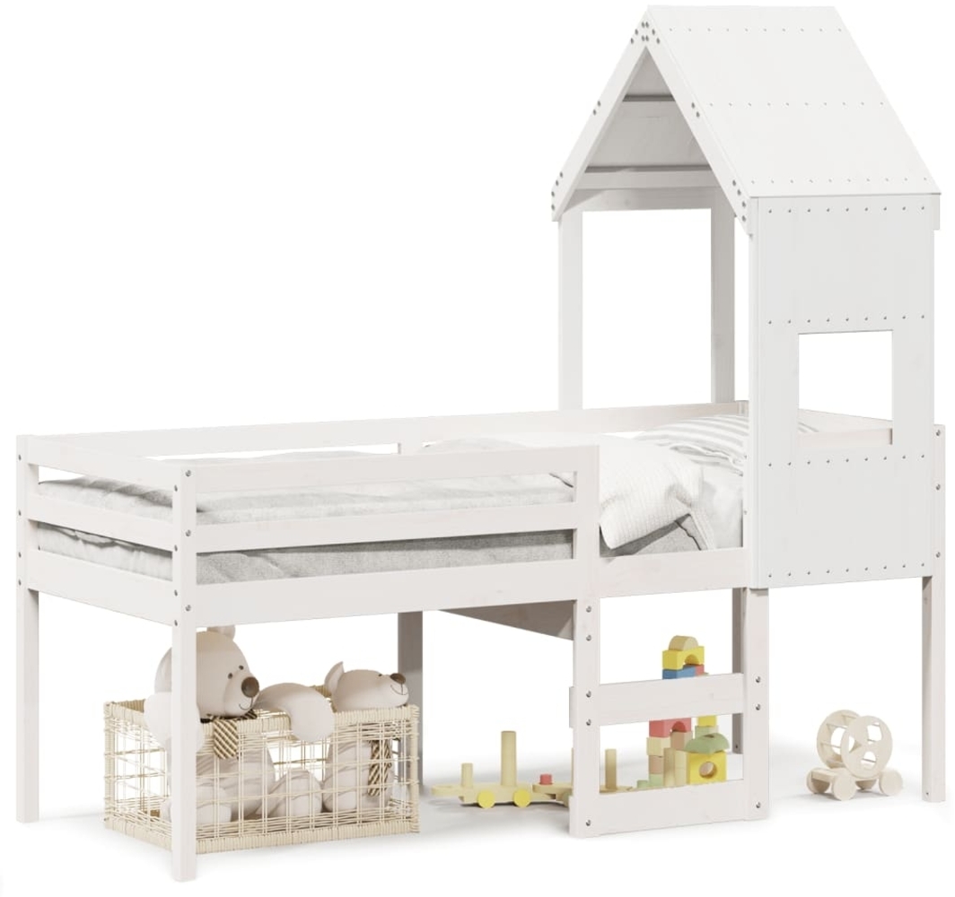 vidaXL Hochbett mit Dach Weiß 90x190 cm Massivholz Kiefer 3282017 Bild 1