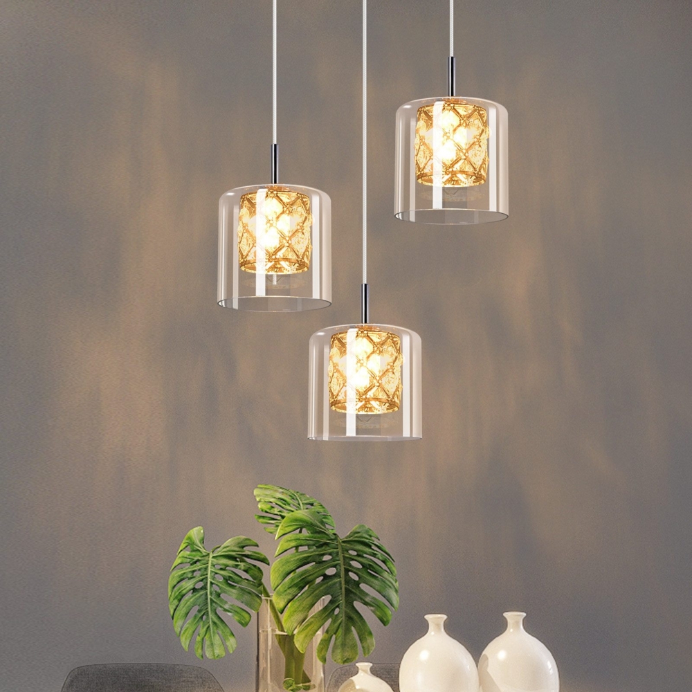ZMH Pendelleuchte Esstisch Glas Esstischlampe - Hängelampe 3 Flammig Hängeleuchte Modern G9 Esszimmerlampe 120CM Höhenverstellbar Vintage Pendellampe für Esszimmer Küche (ohne Leuchtmittel) Bild 1