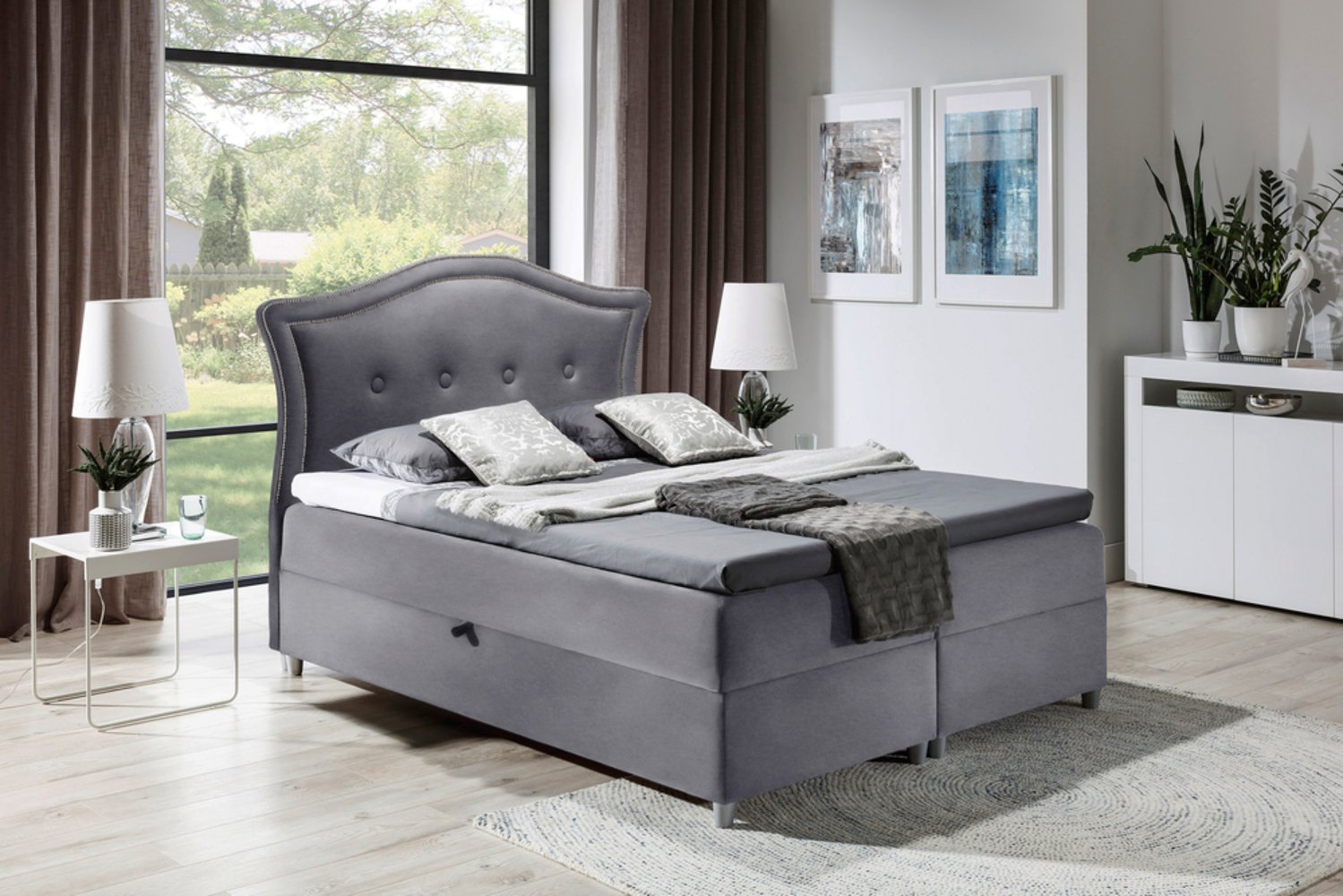 99rooms Marlon Boxspringbett Velours 160x200 cm Dunkelgrau Bild 1