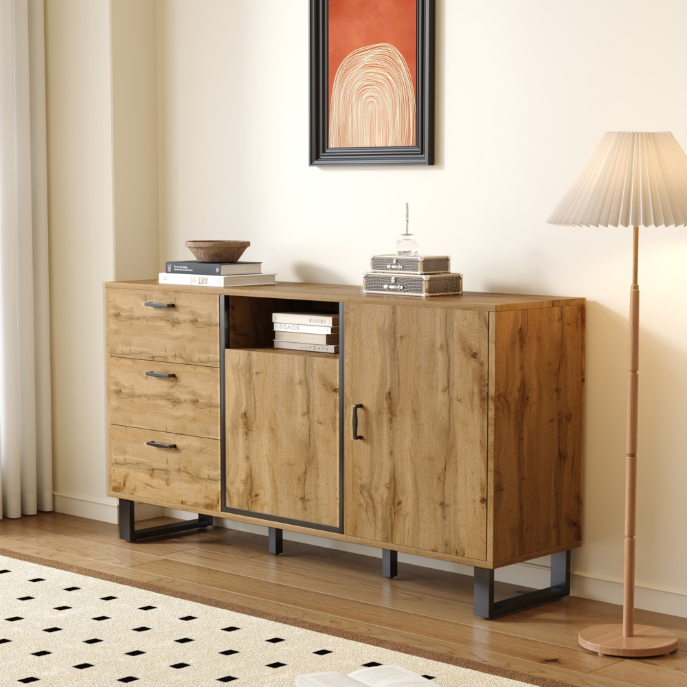 Merax Sideboard, Kommode mit Schubladen und Türen, Farbblockdesign, Nartur Bild 1