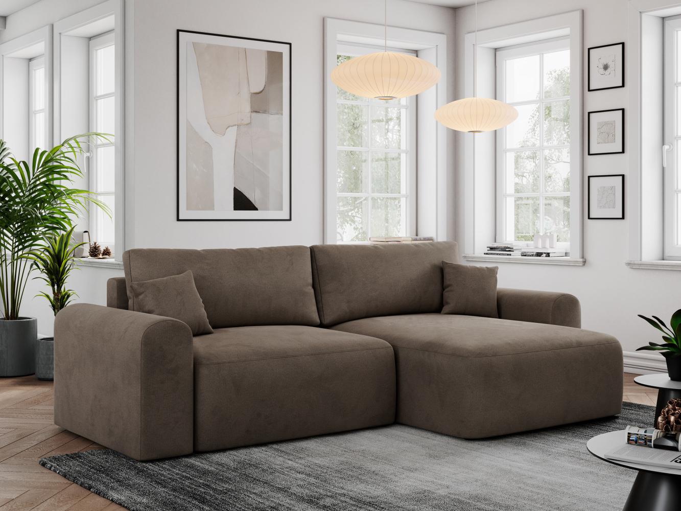 Ecksofa L-form, Couch mit Schlaffunktion und Bettkaste - NELSON - Braun Velours Bild 1