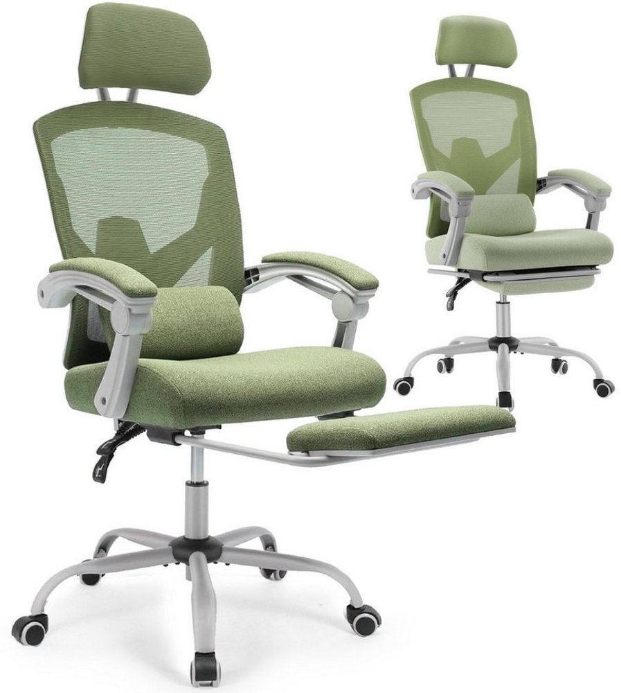 Refined Living Gaming-Stuhl Chefsessel Bürostuhl Ergonomisch Verstellbare Kopfstütze 120 Kg (Drehstuhl mit Rollen mit Lendenkissen und ausziehbarer Fußstütze, 1 St), Stuhl mit hoher Rückenlehne Armlehnen mit Netzpolsterung Gaming stuhl Bild 1