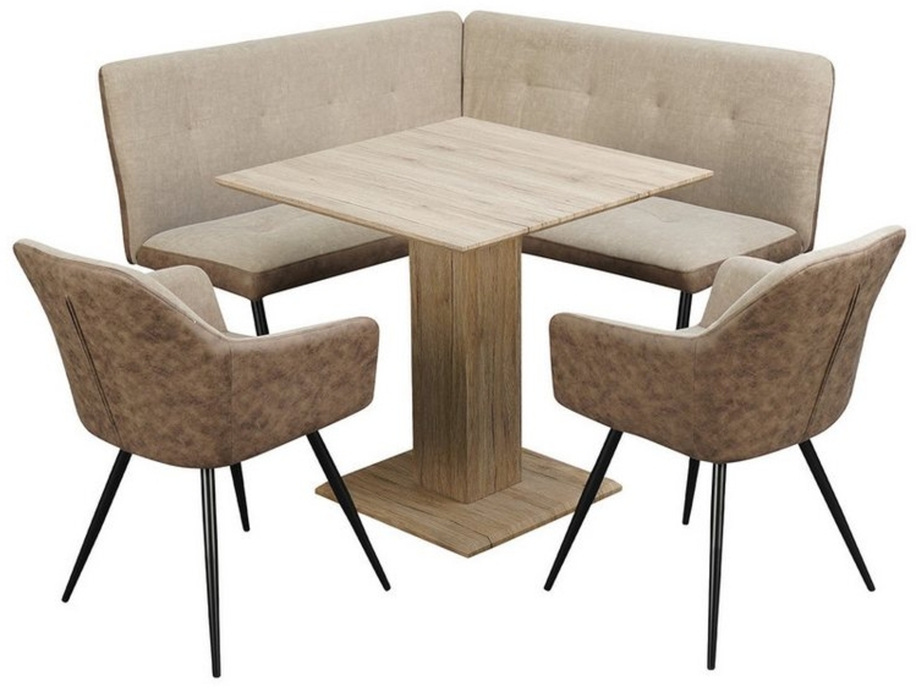 HTI-Living Eckbankgruppe Sitzgruppe Taupe/Antikbraun Joschka, (Set, 4-tlg), Esstisch Eckbank und Esszimmerstühle in Wildlederoptik Bild 1