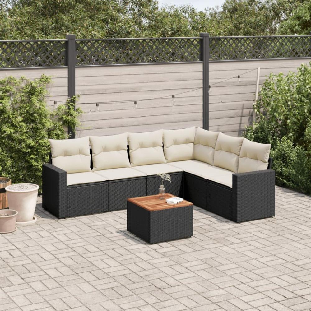 vidaXL 7-tlg. Garten-Sofagarnitur mit Kissen Schwarz Poly Rattan 3256469 Bild 1