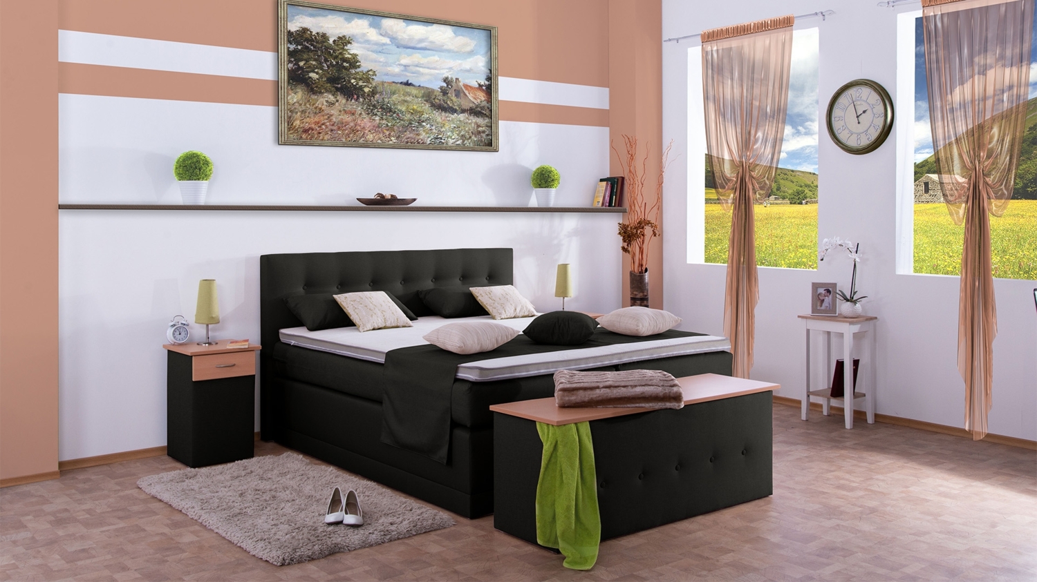 Meisterbetten Boxspringbett Jack 140x220 in WT-Anthracite, Matratzenbezug Nano, Ergoflex-Topper Bild 1