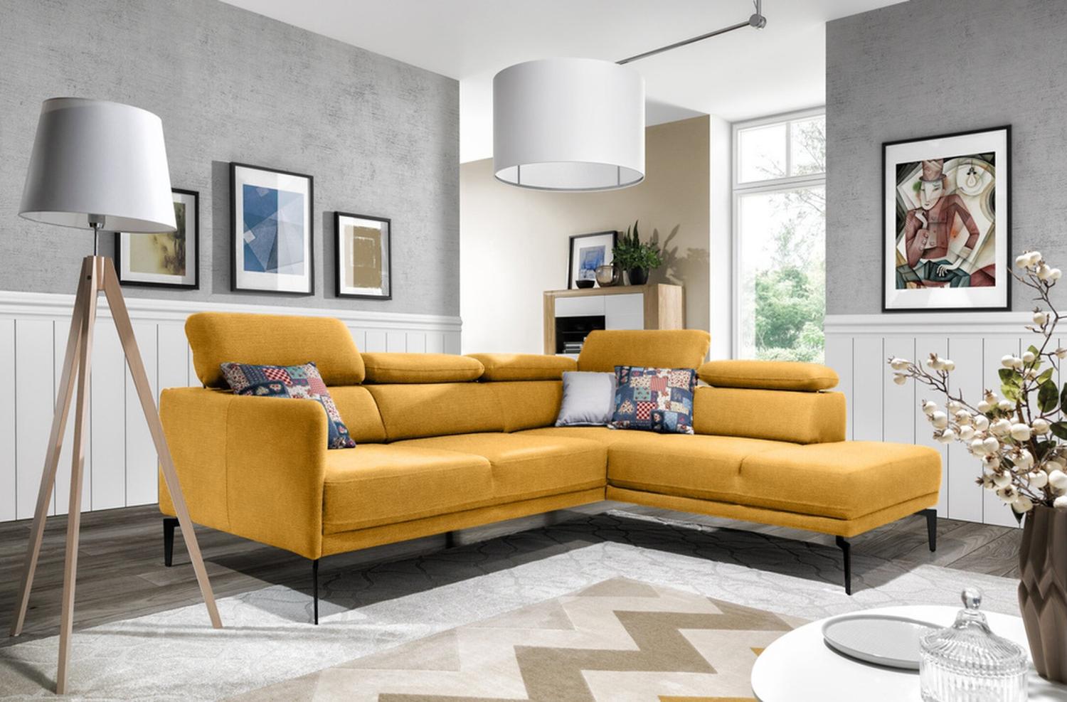 Stylefy Sallent Ecksofa Velours MATRIX Gold Rechts Bild 1