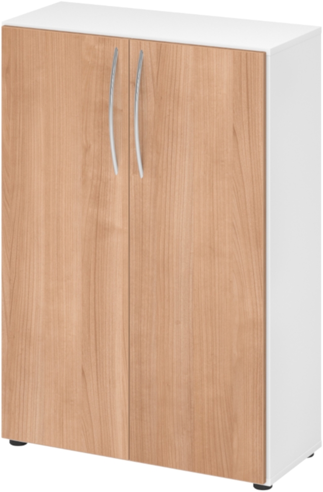 bümö Mehrzweckschrank 80cm breit, Aktenschrank o. Schuhschrank klein, Schrank mit Regal, Kommode in Weiß/Nussbaum aus Holz, Vorratsschrank & Haushaltsschrank mit Metallgriffen, 4550-W-N-BM Bild 1