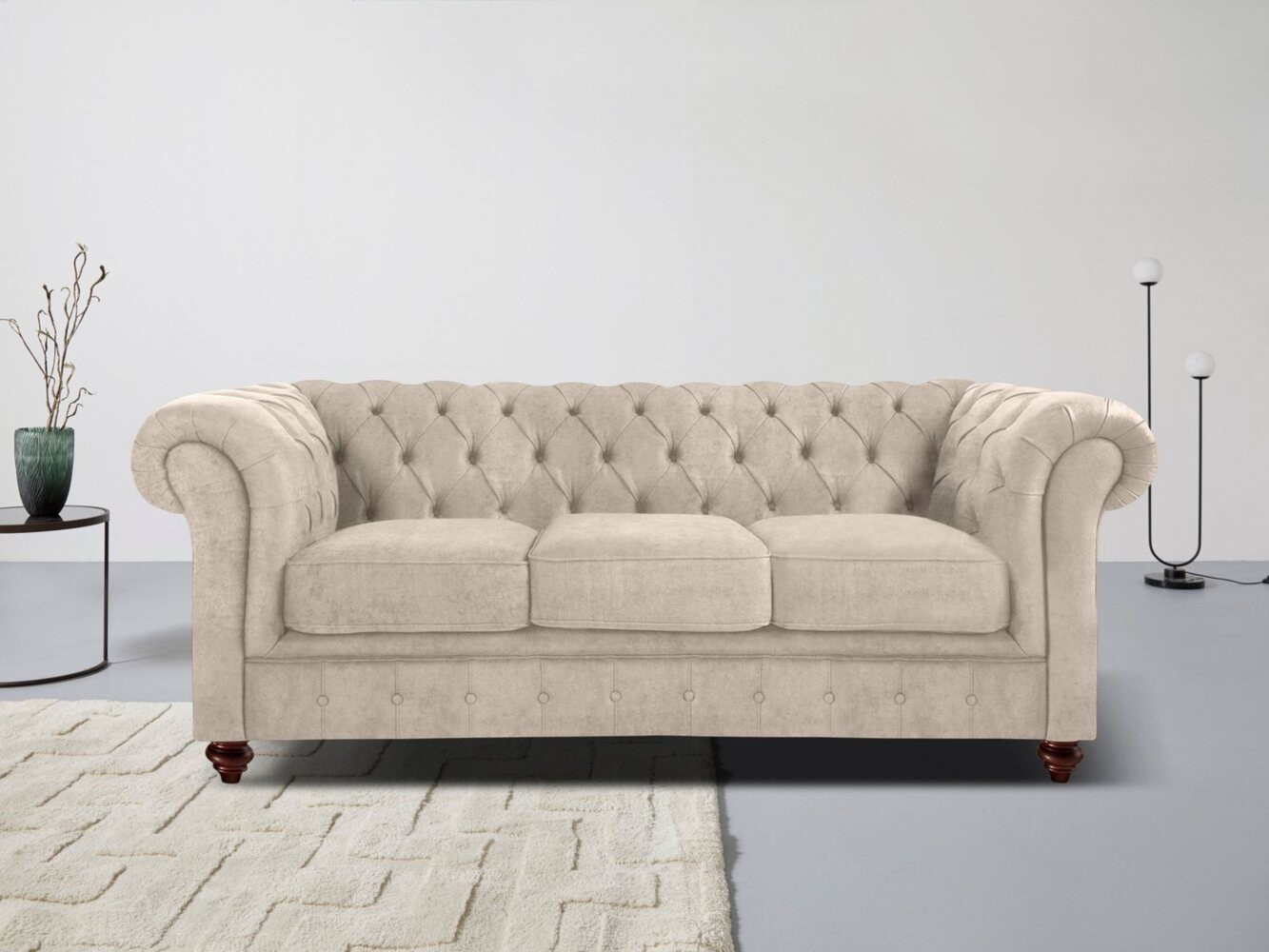 Home affaire Chesterfield-Sofa Chesterfield 3-Sitzer B/T/H: 198/89/74 cm, mit hochwertiger Knopfheftung, auch in Leder Bild 1