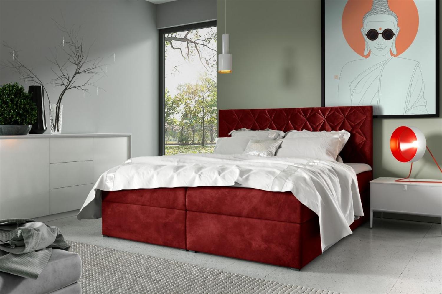 Boxspringbett Schlafzimmerbett 140x220cm LAZARO Nr. 7 Rot inkl. Bettkasten Bild 1