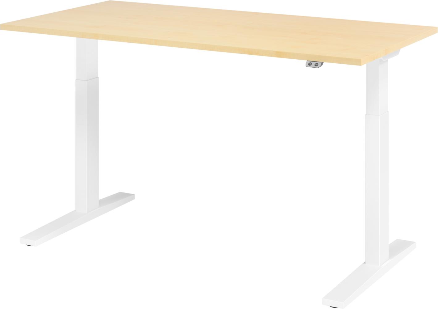 bümö elektrisch höhenverstellbarer Schreibtisch 160x80 cm in Ahorn, Gestell weiß - Schreibtisch höhenverstellbar elektrisch, elektrischer Schreibtisch & Gaming Tisch, XMKA-Serie Bürotisch, XMKA16-3-W Bild 1