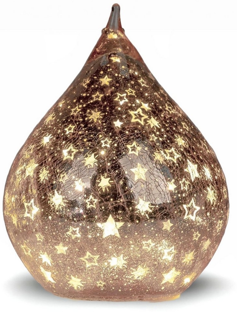 formano LED Deko Tropfen Sterne Rose-Gold 25cm Glasleuchte Crackle-Optik + Timer Timer (6h an/18h aus) – Stimmungslicht für Winter & Weihnachten – Dekoleuchte für gemütliches Zuhause Bild 1