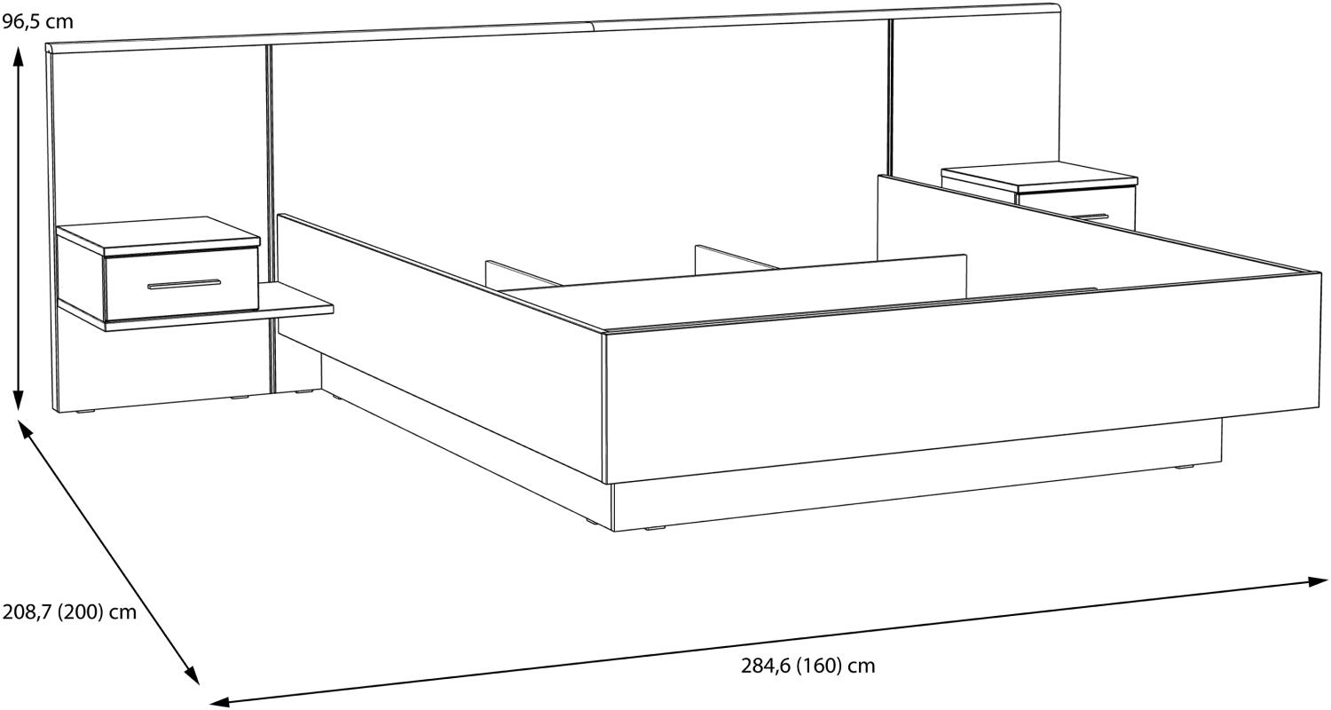 FORTE Bellevue Bett + Nakos mit LED Beleuchtung, Holzwerkstoff, Braun/Schwarz, 284,6 x 96,5 x 208,7 cm Bild 1