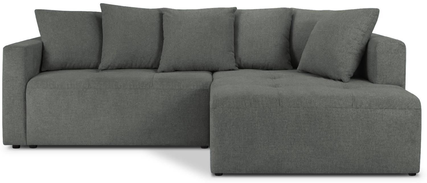 Micadoni Ecksofa mit Bettfunktion und Box Elie 4-Sitzer Rechts Strukturierter Stoff Grau Bild 1