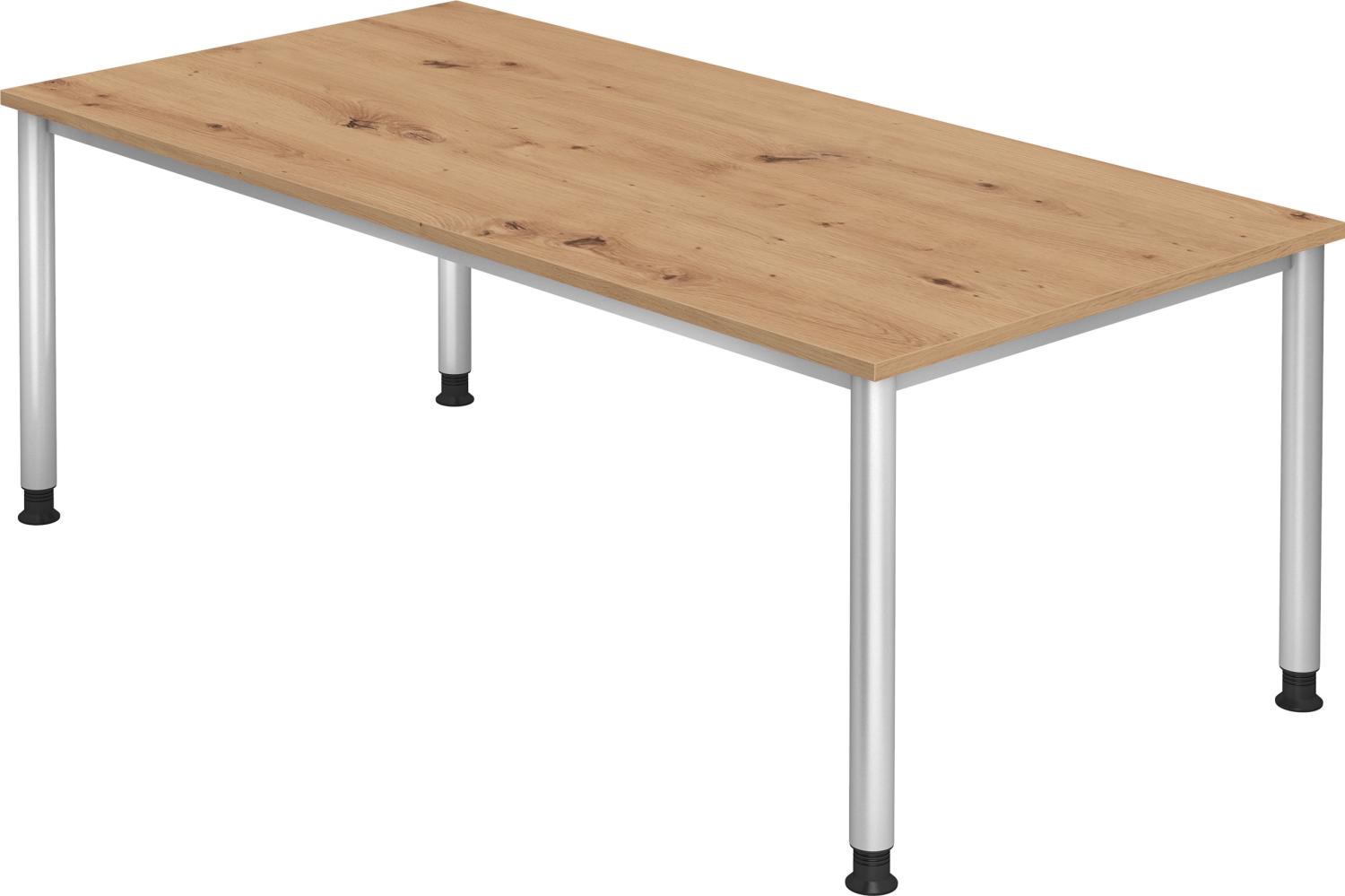 bümö® Schreibtisch H-Serie höhenverstellbar, Tischplatte 200 x 100 cm in Asteiche, Gestell in silber Bild 1