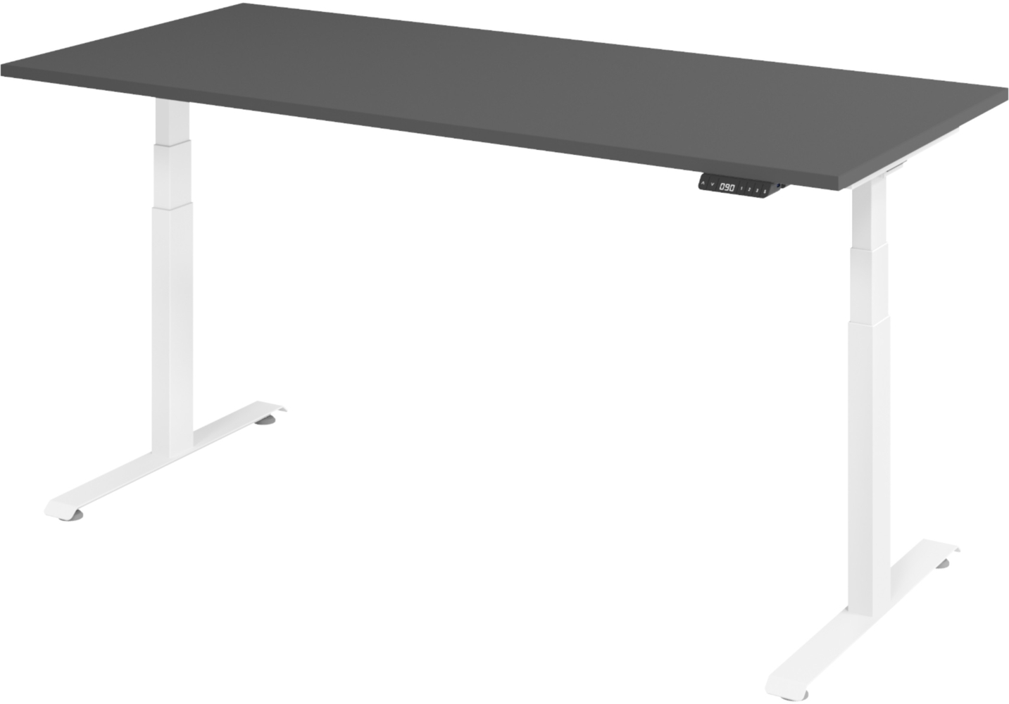 bümö höhenverstellbarer Schreibtisch 180x80 cm in graphit, Gestell weiß - Höhenverstellbar Elektrisch Stehpult mit 3-fach Speicher, Computertisch, Ergonomischer Steh-Sitz Tisch, Bürotisch, LXK65-19-G-W Bild 1