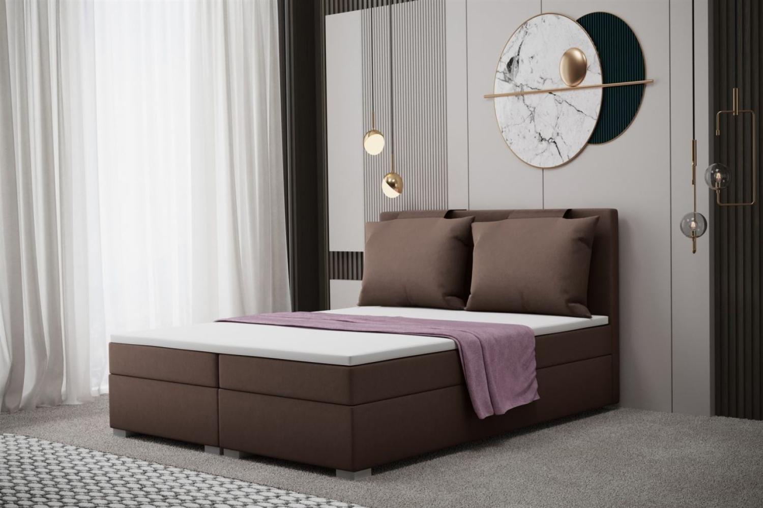 Boxspringbett Schlafzimmerbett MATRO 180x200cm in Stoff Soro Braun Bild 1