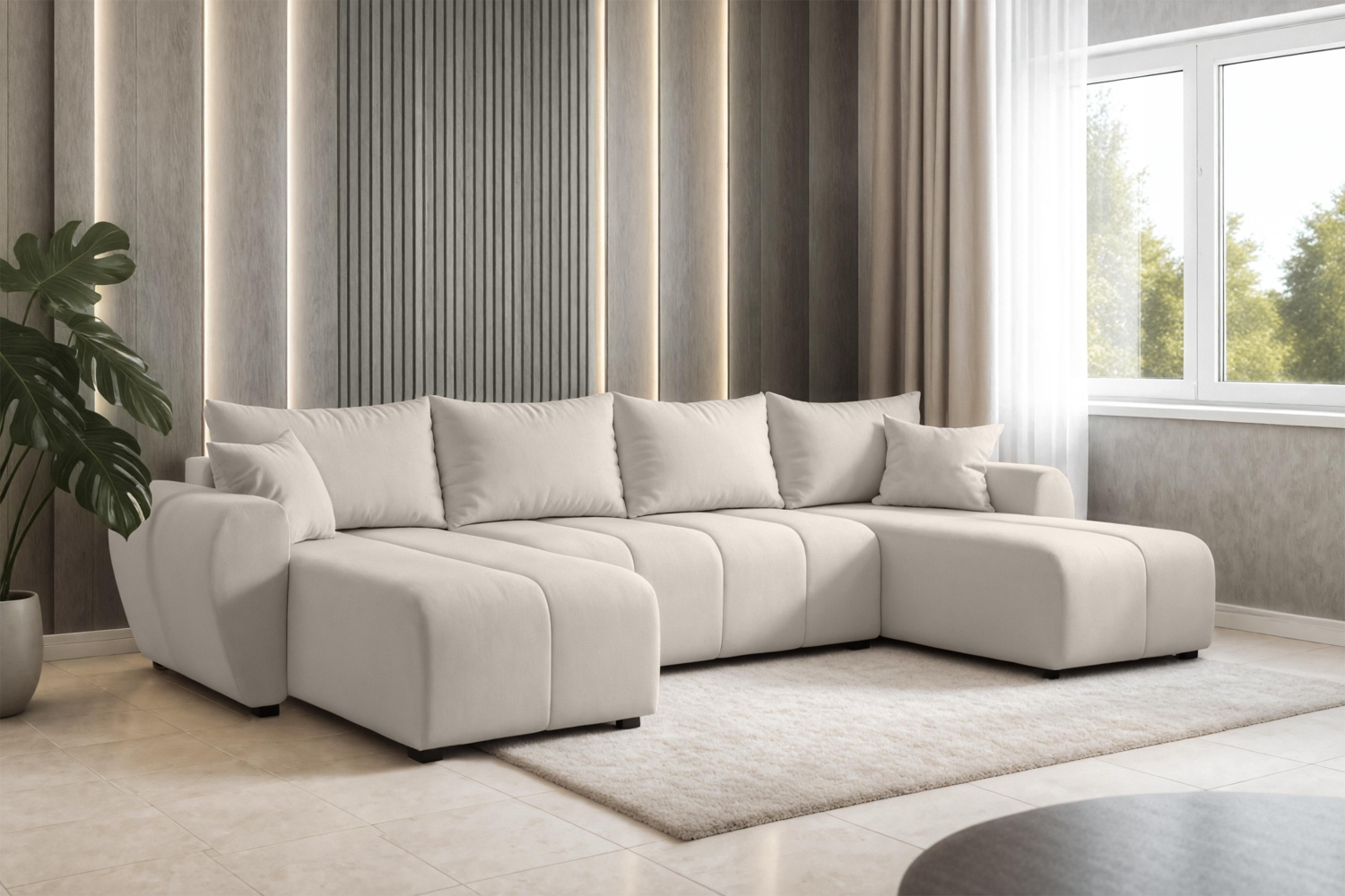 AX LIVING Malatya U Couch mit Schlaffunktion Wohnlandschaft Beige Bild 1